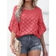 thumbnail image 2 of Blusa holgada con cuello redondo y estampado floral para mujer, talla M, blusa roja de verano con mangas con volantes, 2 of 6