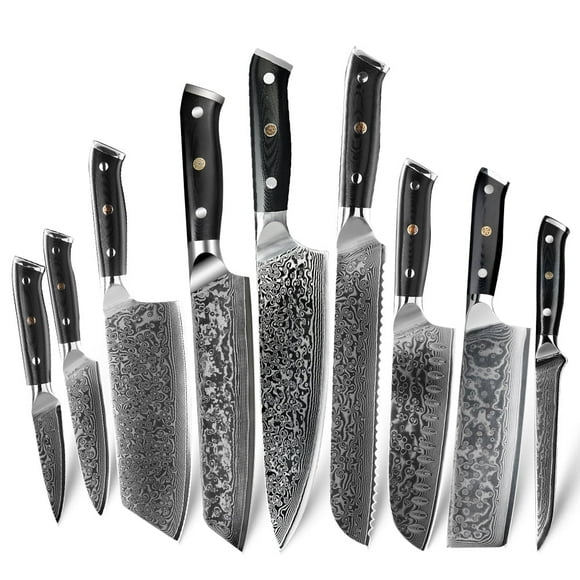 9Pcs Set Kitchen Knives Japanese Chef Knife Set Chef Damascus Stainless Steel Full Tang Statoku Knife Cleaver Knives Utility Paring Slicing Knife