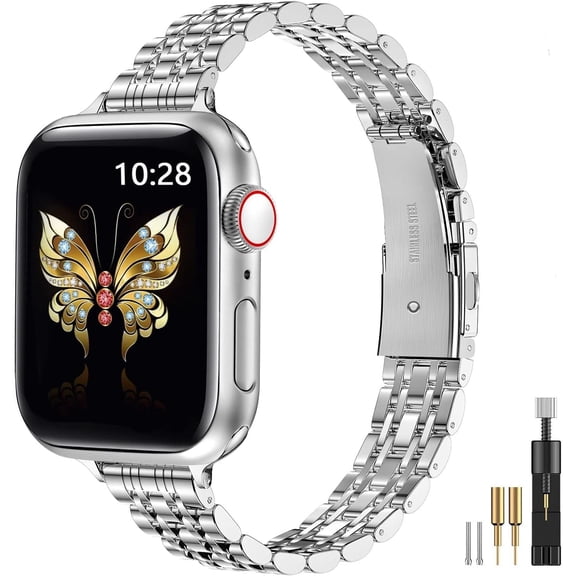 Thin Replacement Watch Band Compatible for Apple Watch Bands 38mm 40mm 41mm 42mm 44mm 45mm 46mm 49mm,Stainless Steel Metal Wristband Women Men for iWatch Ultra SE Series 10/9/8/7/6/5/4/3/2/1