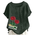 thumbnail image 2 of Vmvidoty 2026 Women's Spring And Summer Round Neck Rose Print Short Sleeve Casual Fashion Button T-Shirt Army Green L, 2 of 5