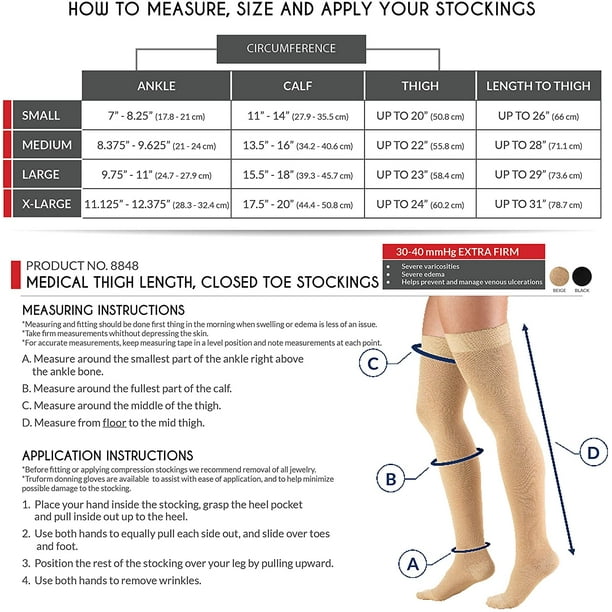 30-40 mmHg Compression Stockings for Men and Women, Thigh High Length,  Dot-Top, Closed Toe, Beige, Medium (8848BG-M) 