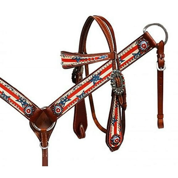 Showman Stars & Stripes Leather Headstall & Breast Collar Set