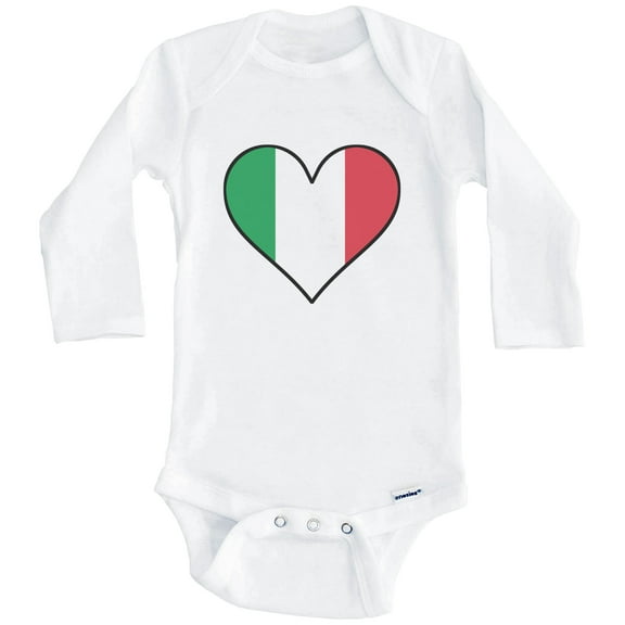 Italian Flag Baby Bodysuit - Cute Italian Flag Heart - Italy Baby Bodysuit (Long Sleeve), 0-3 Months White