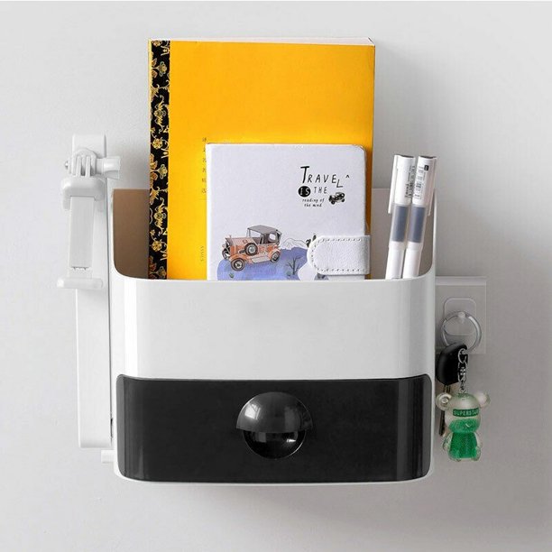 Plastic On Wall Adhesive Nightstand Shelf Holder For Phone Charge Remote Earphone Glasses In Dorm White Black Blue And White Walmart Com Walmart Com
