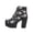 Gray, variant on Goth Platform Ankle Boots for Women, Lace‑Up Chunky High Heel Combat Booties, Victorian Floral Plaid Printed Upper Lug Sole Shoes for Halloween Party Street Outfit, Wine 8.5