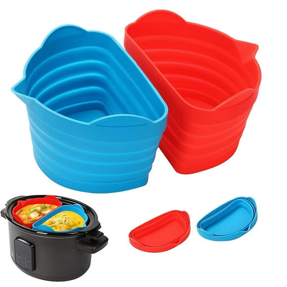 Slow Cooker Liners, 2 Pack Divider Silicone Liners for 6 QT Oval Pot, Reusable Leakproof Large Instant Pot Liners for Kitchen Use, Foldable Dishwasher Safe Cooking Liner