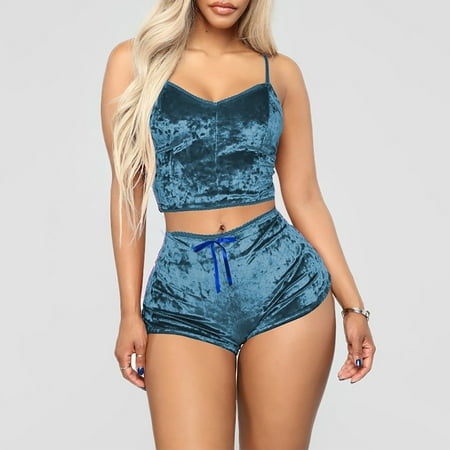 

GaThRRgYP Women s Shorts Casual Fashion 2023 New Pattern New Women Deep V Sexy Lingerie Velvet Camisole Bow Shorts Set Bra Underwear