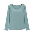 thumbnail image 3 of Built In Bra T Shirt for Womens Padded Long Sleeve Tops Active Blouses Soft Pajama Casual Shirts for Workout plus Size Thermal Tops for Women Thumb Holes Men Long Men Thermals Top and Bottom, 3 of 7