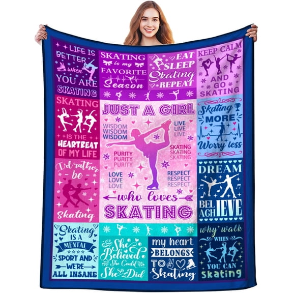 Ice Skating Blanket Gifts for Girls Women Just A Girl Who Loves Skating Blankets and Throws Plush Flannel Bedding Accessories Stuff Gifts for Women Kids Adults Birthday Party Decorations