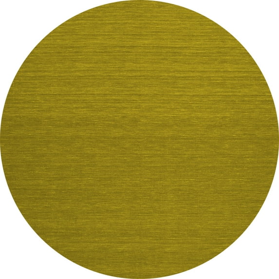 Ahgly Company Machine Washable Indoor Round Abstract Yellow Contemporary Area Rugs, 7' Round