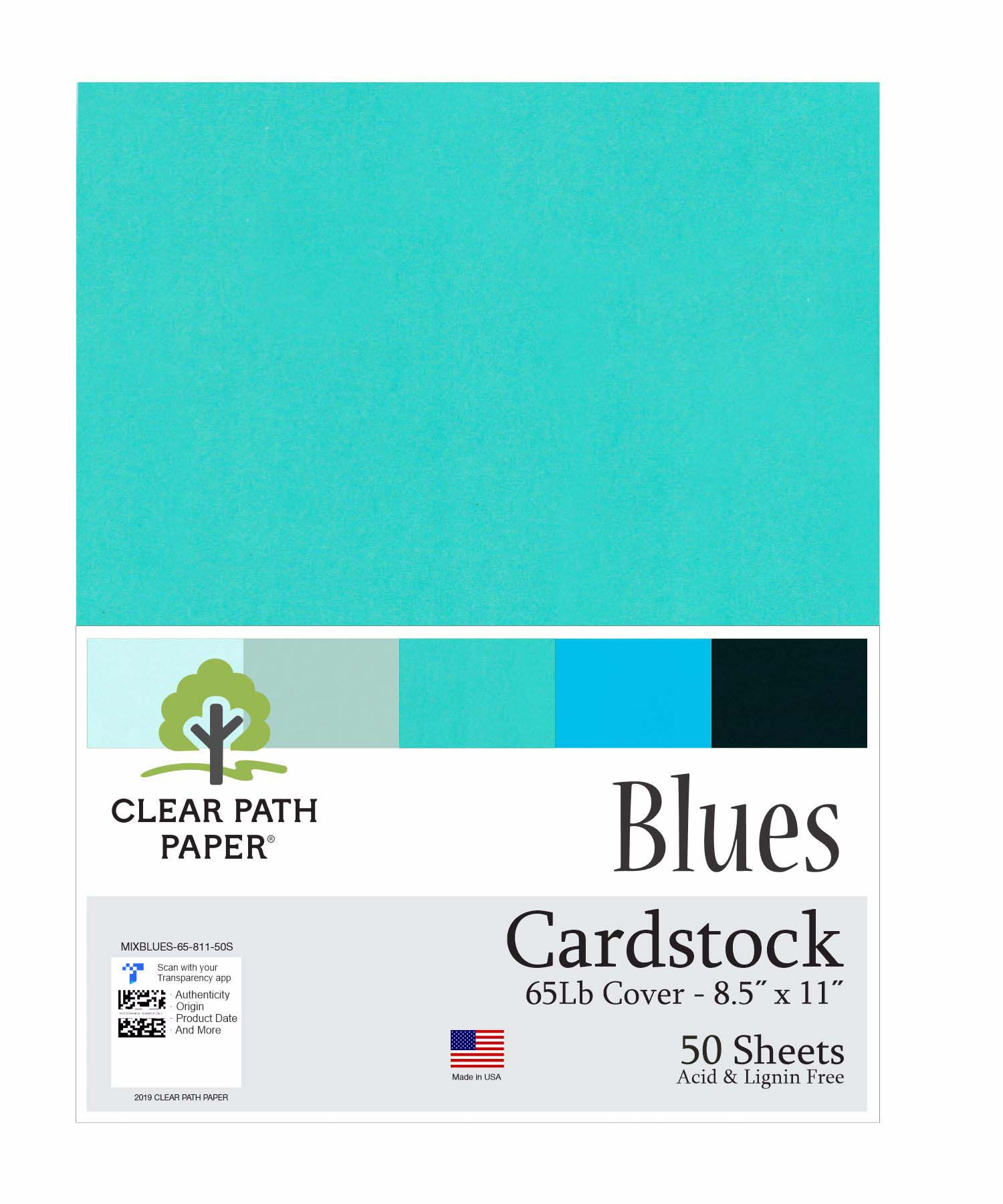 Mixed Blues Cardstock 8.5 x 11 inch 65 Lb Cover 50 Sheets Clear