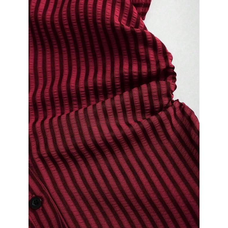 burgundy striped shirt dress ASOS DESIGN mini shirt dress with wide cuffs and oversized pockets in burgundy  stripes