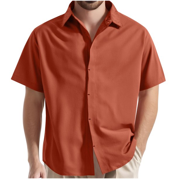 Playera Elvqul de Caballero de Color Sólido Marrón Economicas Manga Corta Botones Solapa