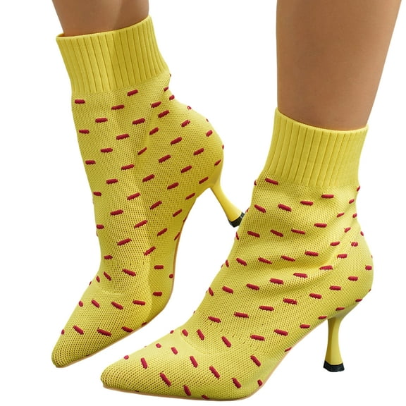 SACFOF Womens Knit Ankle Boots Pointed Toe Kitten Heels Booties Low Heel Ankle Boots