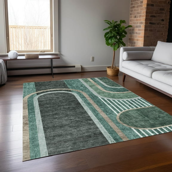 Addison Rugs Chantille Indoor/Outdoor Transitional Art Deco Emerald Washable Rectangle Rug, 10' x 14'