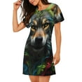 thumbnail image 2 of Balery Realistic Style Colorful Wolf Pattern Womens Short Sleeve Sleepshirt Scoopneck Cute Nightdress Comfy Nightgown Loungewear Dress, 2 of 6