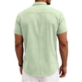 thumbnail image 4 of Men's Linen Cotton short sleeved T-shirt Button Shirt Casual Solid Band Collar Beach Shirts Light Green M, 4 of 4