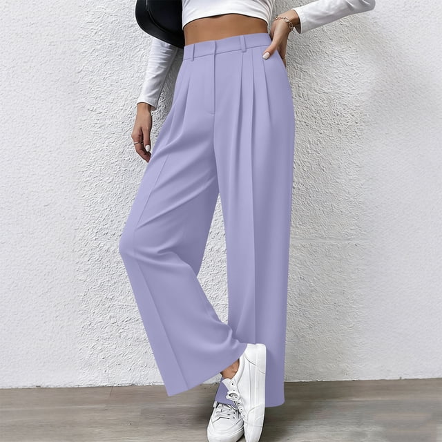 TaTaai Women's Fashion Casual Solid Color Suit Pants Straight Leg Office Dress Pants with Functional Side Pockets Soft Comfortable Stretchy Versatile Work Bottoms Gift