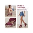 thumbnail image 2 of BLISSFUL STEP Women's Plaid Side Zipper Lace-Up Peep-toe Platform Sandals Burgundy 10, 2 of 6