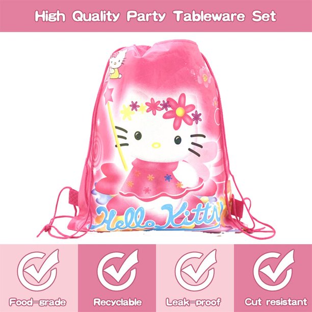 Suministros de fiesta Kawaii de Hello Kitty, globos de gato rosa, tazas, platos, mantel, juguetes, decoraciones de feliz cumpleaños, Sanrio
