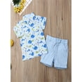 thumbnail image 3 of Gureui Kids Baby Boys Summer Outfit Sets Short Sleeve Whale Print Button Down Shirt Top + Solid Color Shorts Casual 2Pcs Set, 3 of 7