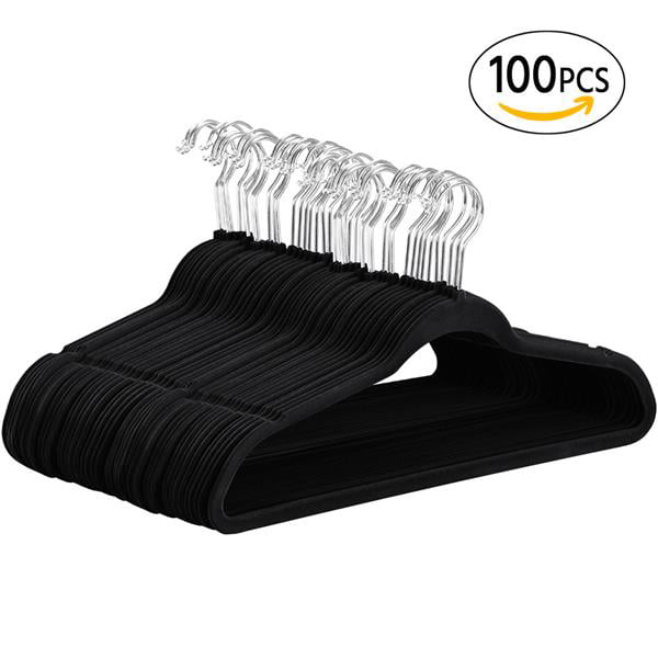 100 Pack of Velvet Hangers -Space Saving/Non Slip Clothes Hangers ...