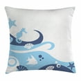 thumbnail image 1 of Ocean Throw Pillow Cushion Cover, Cartoon Graphic Like Image of Deep Sealife Creatures Fish Waves Shells, Decorative Square Accent Pillow Case, 16 X 16 Inches, Navy Blue Aqua and White, by Ambesonne, 1 of 2