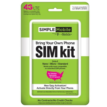 Blue Ultra Slim Cellular Phone - Simple Mobile Bring Your Own Phone SIM Kit - T-Mobile GSM Compatible