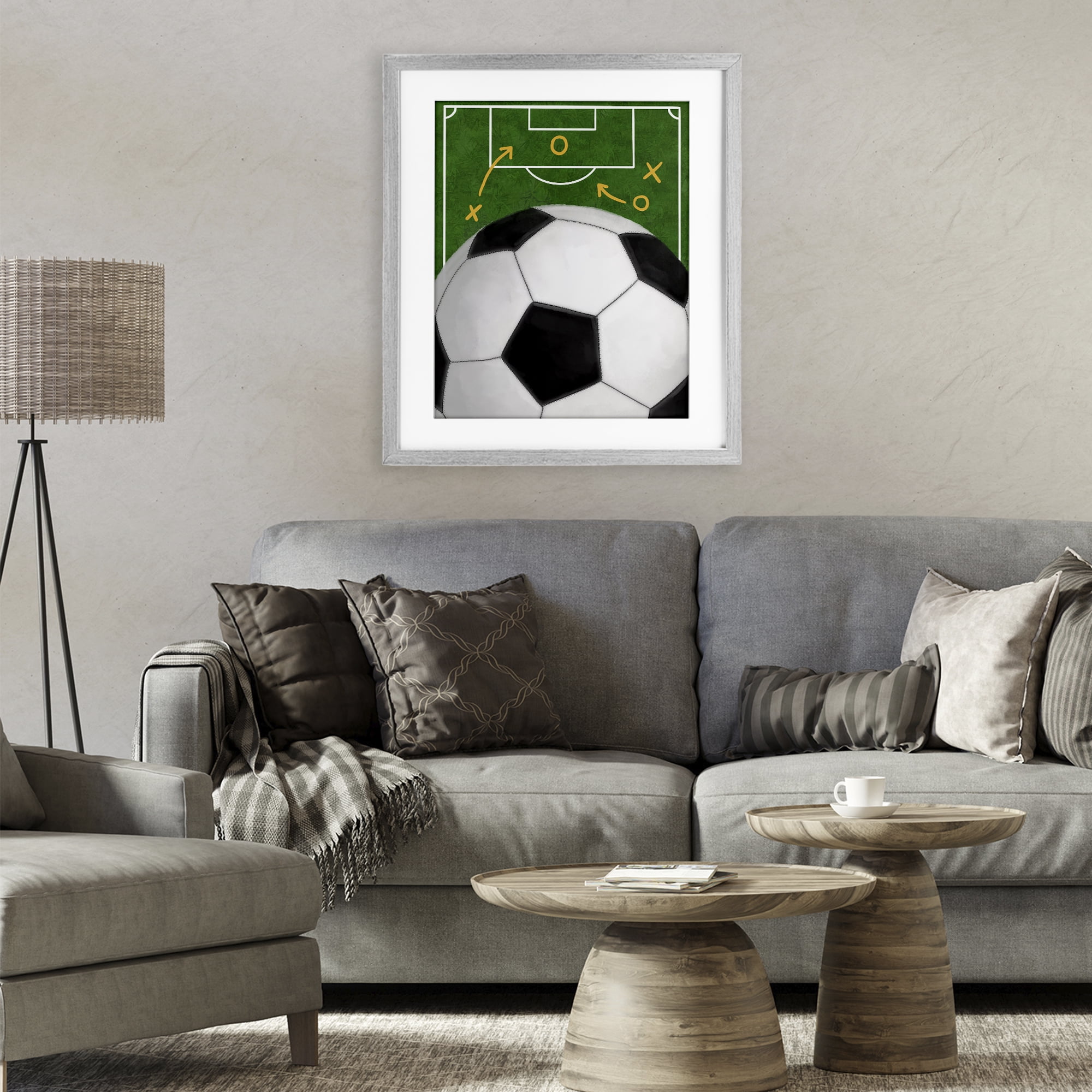 Stupell Industries Soccer Field & Ball Gray Framed Print Under Glass, design by Jennifer Stith