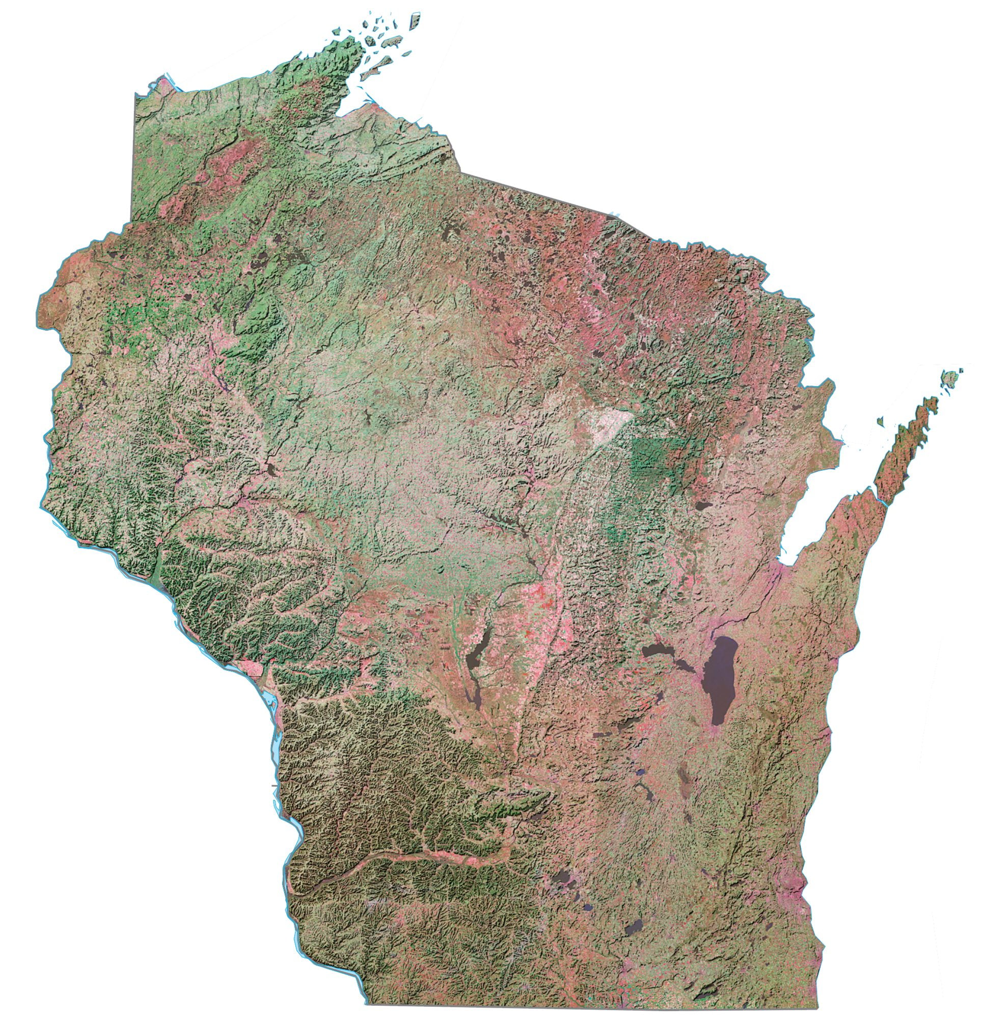 Wisconsin Satellite Map Large MAP Vivid Imagery12 Inch BY 18 Inch