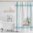 thumbnail image 3 of Aqua Coastal Shower Curtain, Waterproof Shower Curtains for Bathroom, Nautical Seashells Coral Leaves Stripes Washable Fabric Bathtub Curtain Set Bath Decor with 12 Hooks 48"x72", 3 of 8