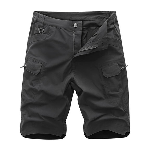 Mens Long Cargo Shorts Expandable Waist Fishing Hiking Shorts Classic Relaxed Fit Below Knee Summer Outdoor Casual Shorts with 4 Pockets Black,M