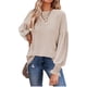 thumbnail image 3 of Blusa de manga larga con volantes para mujer, camiseta informal de punto holgado con cuello redondo, mangas farol, albaricoque M, 3 of 6