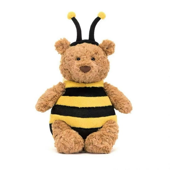 25cm Adorable Bear Plush Toy Bear with Bee Clothes Outfit Soft Stuffed Animal Doll for Kids