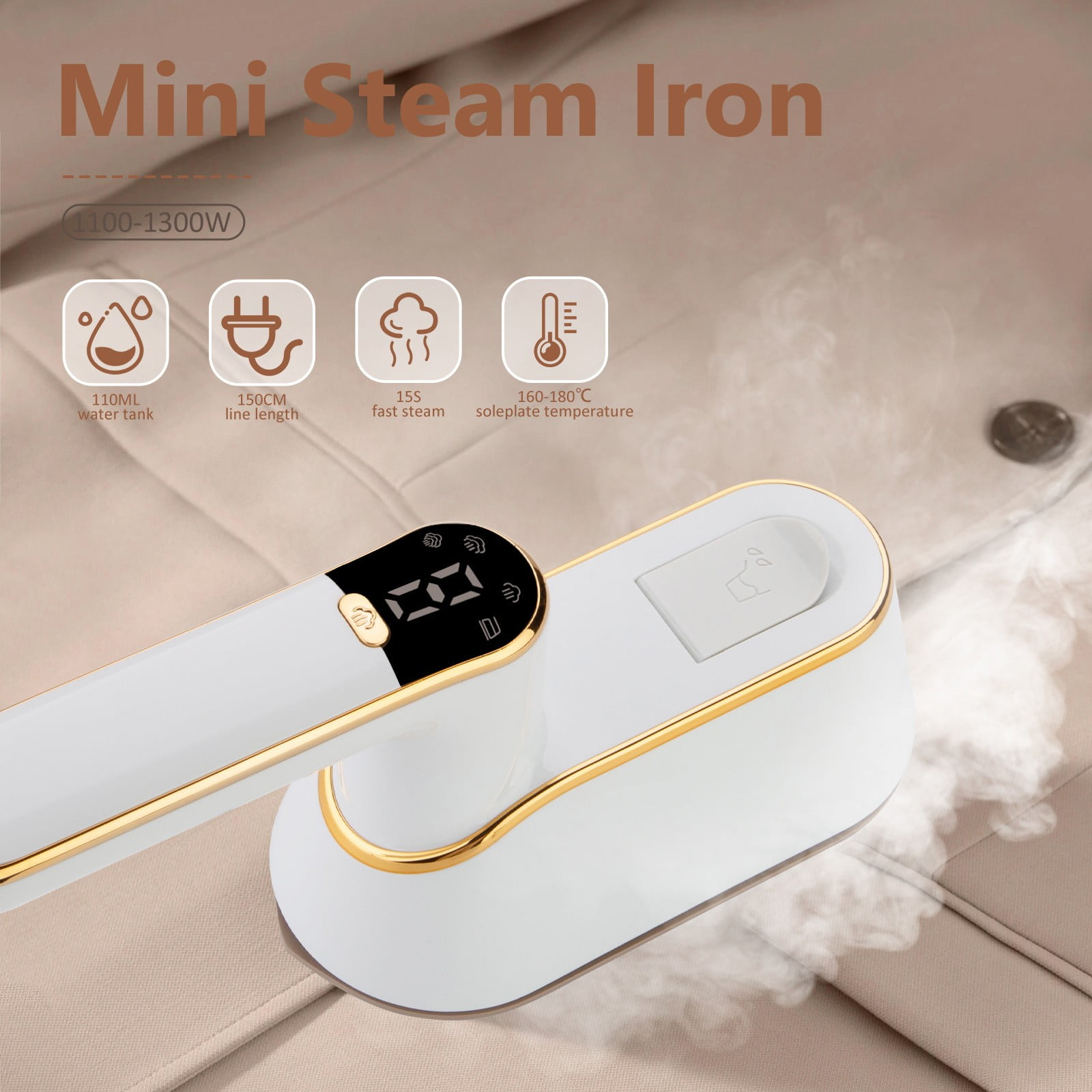 Gnmfd Digital Display Steam Handheld Iron 3 Speed Foldable Travel Steamer, Portable Wrinkle Remover Garment Iron for Clothes Home Dorm Apartment