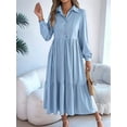 thumbnail image 4 of Women's Long Sleeve Dress 2025 Button Down V Neck A-Line Flowy Fall Outfits Ruffle Maxi Holiday Party Dresses, 4 of 9