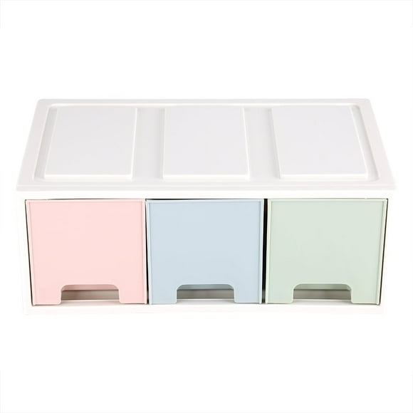 Delaman Caja de Almacenamiento, Caja de Almacenamiento de Escritorio Colorida, contenedor Organizador con cajones, Soporte para joyería, gabinetes, decoración(High Style Three Draw-Rosa Azul Verde)