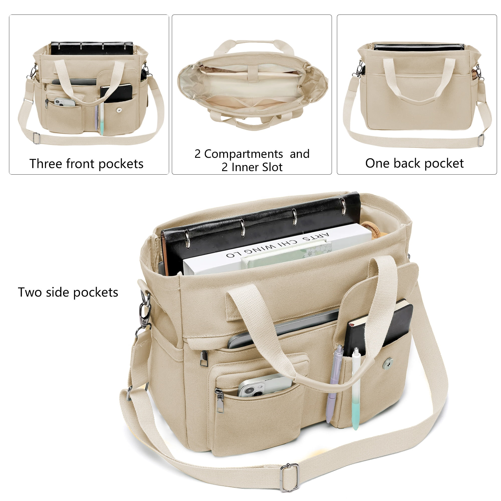 2pcs/set Large Canvas Tote Bag for Women, Laptop Work Bags Crossbody Shoulder Hobo Messenger Handbag Purse Travel Gym Totes