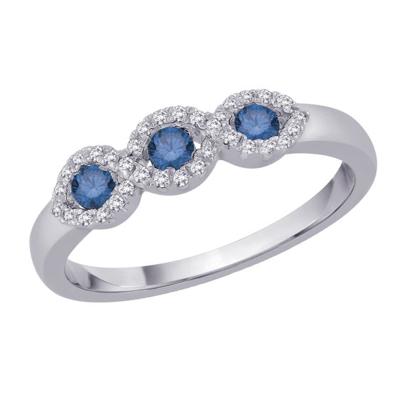 Blue and White Diamond Fashion Ring in 10K White Gold (1/3 cttw)