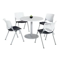 KFI Studios Mode Round 3.5' Dining Table Set, Designer White, 4 Black KOOL Chairs