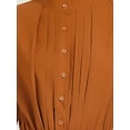 thumbnail image 5 of INSPIRE CHIC Pleated Shirt Dress for Women's Long Sleeve Mock Neck Flowy Casual Midi Dress S Caramel, 5 of 6