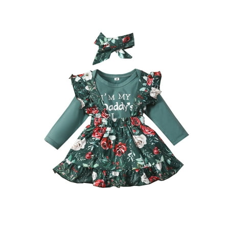 

Canrulo Kids Baby Girls Clothes Set Letter Print Tops+Floral Print Short Skirt+Headband Green 18-24 Months
