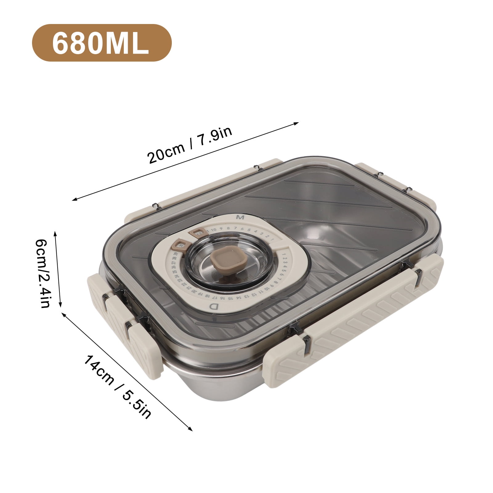 680ml Stainless Steel Bento Box - Leakproof Food Storage Container with Lid, Beige