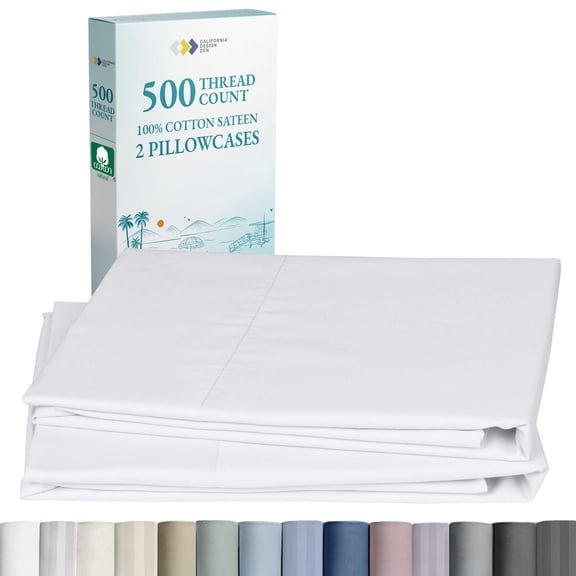 California Design Den 500 Thread Count 100% Cotton Standard Pillow Cases, Soft 2 Pillowcases Queen Size Fits Standard & Queen Pillows, Bright White