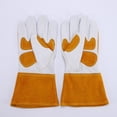 thumbnail image 3 of Guantes de cuero para jardinería para mujeres y hombres Guantes de trabajo de cuero de vaca a prueba de espinas Guantes de ciclismo al aire libre (Talla L) JAMW Sencillez, 3 of 5