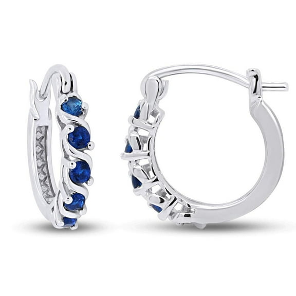AFFY Simulated Blue Sapphire Dainty Tiny Hoop Earrings Minimalist Delicate Jewelry For Women in 14k White Gold over Silver