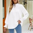 thumbnail image 2 of BLVB Womens Spring Fall Tunic Tops Crewneck Fold Button Long Sleeve Shirts Solid Casual Loose Ladies Dressy Blouse, 2 of 4