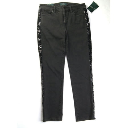 Lauren Ralph Lauren BLACK Women s Sequin Panel Straight Ankle Jeans US 8