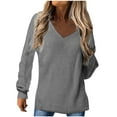 thumbnail image 2 of AXXD Gray Plus Size Blouses for Women Business Casual Summer 2024 Solid V-Neck Long Sleeve Casual Knit Top Blouse, 2 of 3