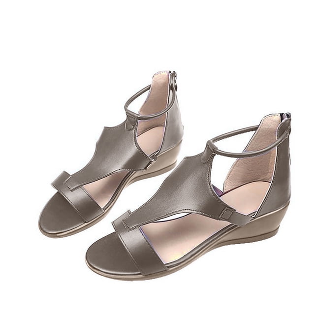 Nuevas sandalias de cuña con punta redonda y cremallera para mujer de talla grande de verano Wmkox8yii shjk1028